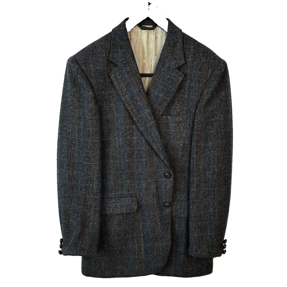VTG Austin Manor Men's Gray Herringbone TweedBlazerJacket Sz 42 R Pure Wool